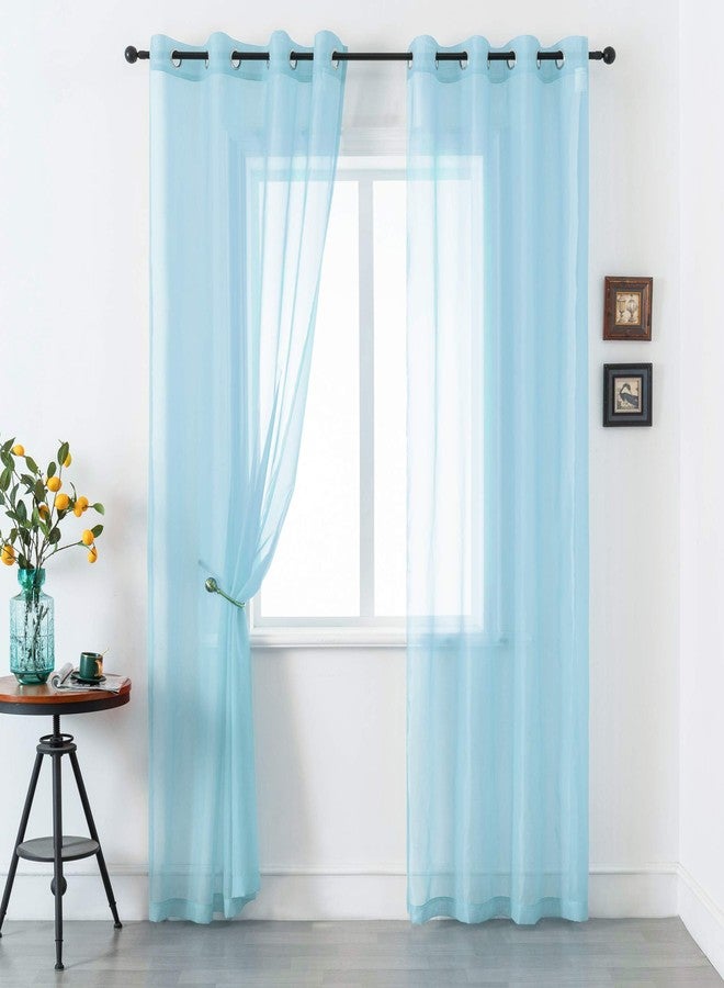 DUALIFE Sky Blue Voile Sheer Curtains Grommet,Look Semi Natural Light Flow Sheer Drapes,Elegant Solid Color Touch Soft Drapes for Living Room Bedroom,Set of 2 Panels 52X120 Inch Long 10 FT Baby Blue - Image 2